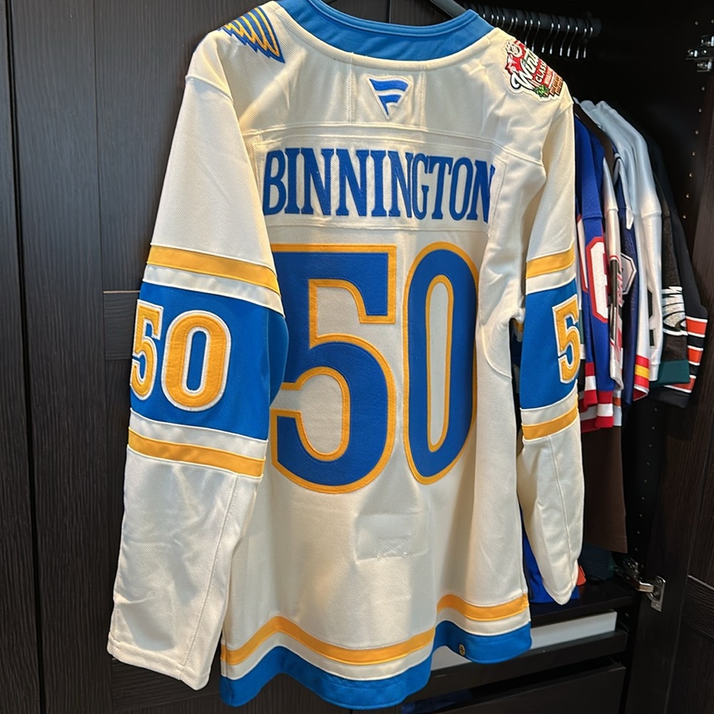Jordan Binnington St. Louis Blues Fanatics Alternate Premium NHL Jersey - Cream - Picture 8 of 8
